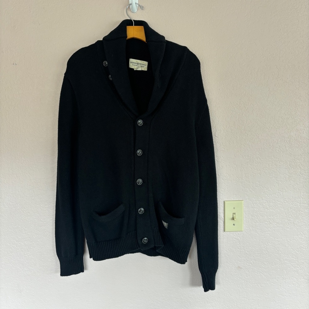 Ralph Lauren Demi & Supply Sz. L Black Cotton Cardigan button down